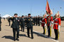 Col Lavoie and Col Cadieu salute the Guidon during the inspection of the honour guard.