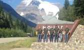 Members of SMT pose in the breathtaking shadow of Mt Robson