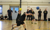 From left to right: Sgt Ryan “He is a better soldier asleep than you are awake” Vigar, Sgt Bryson “Big boy” Murphy, and Sgt Nate “If you’re not first, you’re last” Johnston delivering a devastating barrage during dodgeball against the Track Pad.