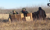 WO Holmes, Cpl Smith, Tpr Snowdon defend B Sqn’s Rations prior to resupply. 