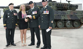 From Left to Right:  Honorary Colonel of the Armoured School, Mr. John Swanton, scholarship recipient, Whitney Boulter, CO of LdSH(RC), LCol Paul Peyton and RSM CWO Tony Batty