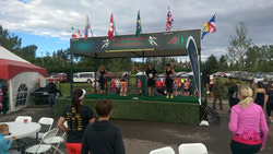 Trooper John Williams of Recce Squadron leading a warm up dance the kickoff of Spruce Meadow’s Heroes Behind the Heroes run series on 1 July 2015, Calgary, Alta.