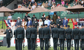 The dais looking over the parade conducting a right dress in preparation for the Reviewing Officer.