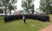 Parade SSM, WO Zubkowski, and the rest of the Honour Guard having the opportunity to take a photo with the Grey Cup.