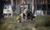 Cpl Lee Houston putting on his bravest face in direct line of sight from the photographer